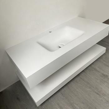 Muxing Waschbecken mit LED-Spiegel Waschbecken aus Sinterstein mit Ablageplatte Beige 【RWCB303】