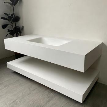 Muxing Waschbecken mit LED-Spiegel Waschbecken aus Sinterstein mit Ablageplatte Beige 【RWCB303】