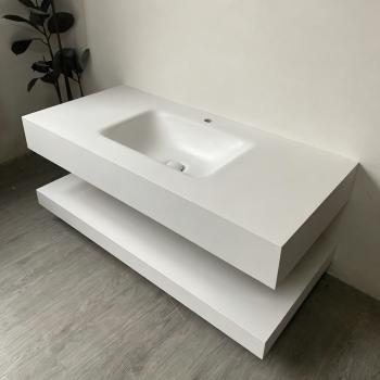 Muxing Waschbecken mit LED-Spiegel Waschbecken aus Sinterstein mit Ablageplatte Beige 【RWCB303】