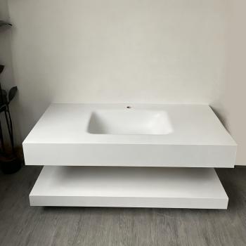 Muxing Waschbecken mit LED-Spiegel Waschbecken aus Sinterstein mit Ablageplatte Beige 【RWCB303】