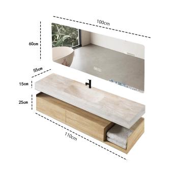 MuXing Wandhängendes Badezimmermöbel-Set mit Waschbecken, Sinterstein, LED-Spiegel, Schubladenschrank und Abflussgarnitur 【RWR208】