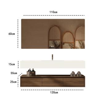 Muxing Integriertes Waschbecken aus Sinterstein-Keramik, Wandwaschbecken mit Hahnloch, Badezimmerschrank mit Schublade und LED-Spiegel 【YBTC383】