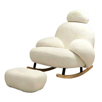 Muxing Schaukelstuhl Einzelsessel Sofa Liegestuhl Stuhl Freizeitstuhl Sessel Weiß Mit Fußhocker