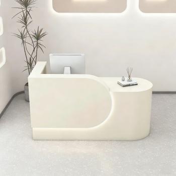 Preview: Muxing Bartheke, Kassentresen, Verkaufstresen, mit LED-Beleuchtung, geeignet für Restaurant, Geschäft, Beige【M HYH】