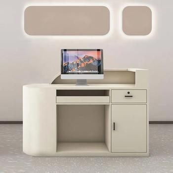 Muxing Bartheke, Kassentresen, Verkaufstresen, mit LED-Beleuchtung, geeignet für Restaurant, Geschäft, Beige【M HYH】