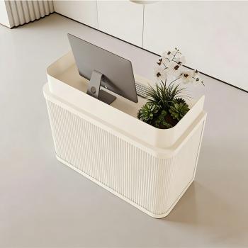 Preview: MuXing Kleine Bartheke, Empfangstresen, Rezeptionstheke, Tresen mit vertikaler Streifenstruktur Cremeweiß【mise】