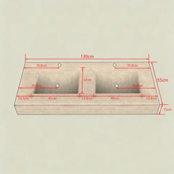 Muxing Waschbecken aus Keramik Waschbecken Doppelspüle Spüle mit zwei Becken Waschtisch-Set mit LED-Spiegel und Schränk【RW3318】