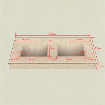 Muxing Waschbecken aus Keramik Waschbecken Doppelspüle Spüle mit zwei Becken Waschtisch-Set mit LED-Spiegel und Schränk【RW3318 BKK】