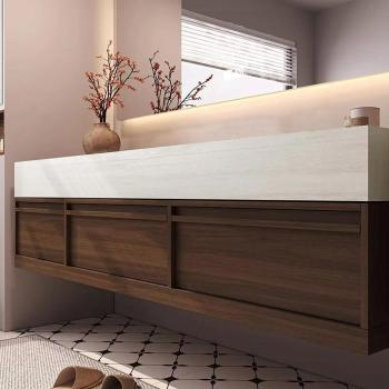 Preview: Muxing Waschbecken aus Keramik Waschbecken Doppelspüle Spüle mit zwei Becken Waschtisch-Set mit LED-Spiegel und Schränk【RW3318】