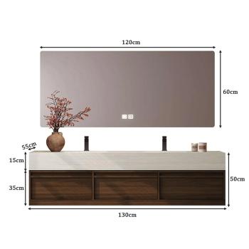 Muxing Waschbecken aus Keramik Waschbecken Doppelspüle Spüle mit zwei Becken Waschtisch-Set mit LED-Spiegel und Schränk【RW3318】