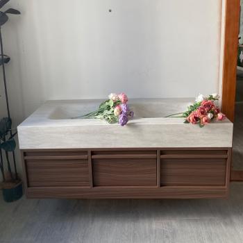 Muxing Waschbecken aus Keramik Waschbecken Doppelspüle Spüle mit zwei Becken Waschtisch-Set mit LED-Spiegel und Schränk【RW3318 BKK】