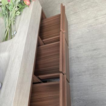 Muxing Waschbecken aus Keramik Waschbecken Doppelspüle Spüle mit zwei Becken Waschtisch-Set mit LED-Spiegel und Schränk【RW3318】