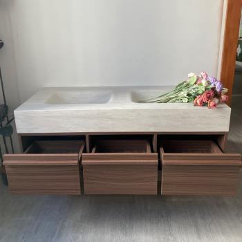 Muxing Waschbecken aus Keramik Waschbecken Doppelspüle Spüle mit zwei Becken Waschtisch-Set mit LED-Spiegel und Schränk【RW3318 BKK】