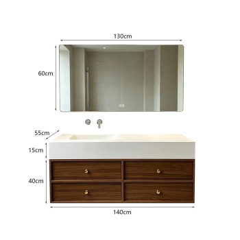 Muxing Waschbecken-Set Waschtisch Sinterstein Moderner Waschbecken-Unterschrank LED Spiegel mit Schublade 【RWC152】