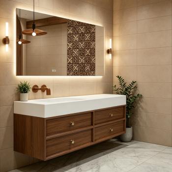 Preview: Muxing Waschbecken-Set Waschtisch Sinterstein Moderner Waschbecken-Unterschrank LED Spiegel mit Schublade 120*55cm 【RWC152】