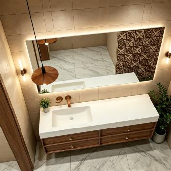 Preview: Muxing Waschbecken-Set Waschtisch Sinterstein Moderner Waschbecken-Unterschrank LED Spiegel mit Schublade 120*55cm 【RWC152】