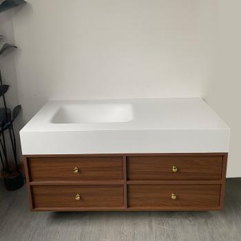 Muxing Waschbecken-Set Waschtisch Sinterstein Moderner Waschbecken-Unterschrank LED Spiegel mit Schublade 120*55cm 【RWC152】