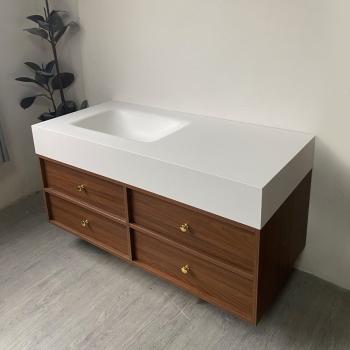 Muxing Waschbecken-Set Waschtisch Sinterstein Moderner Waschbecken-Unterschrank LED Spiegel mit Schublade 120*55cm 【RWC152】