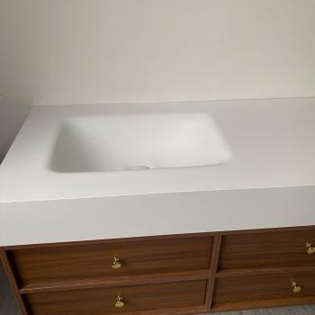 Muxing Waschbecken-Set Waschtisch Sinterstein Moderner Waschbecken-Unterschrank LED Spiegel mit Schublade 120*55cm 【RWC152】