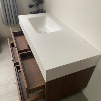 Muxing Waschbecken-Set Waschtisch Sinterstein Moderner Waschbecken-Unterschrank LED Spiegel mit Schublade 120*55cm 【RWC152】