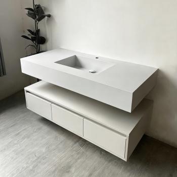 MuXing Wandhängendes Badmöbel-Set mit Sinterstein-Waschbecken, LED-Spiegel mit Anti-Beschlag-Funktion und Schublade–inklusive Abflussgarnitur 120×55 cm【C913】