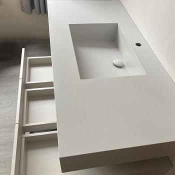 MuXing Wandhängendes Badmöbel-Set mit Sinterstein-Waschbecken, LED-Spiegel mit Anti-Beschlag-Funktion und Schublade–inklusive Abflussgarnitur 120×55 cm【C913】