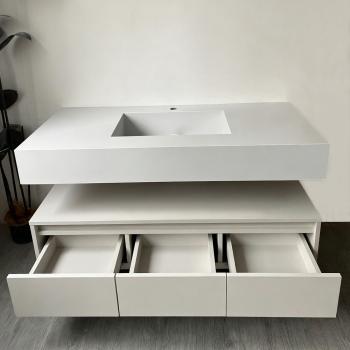 MuXing Wandhängendes Badmöbel-Set mit Sinterstein-Waschbecken, LED-Spiegel mit Anti-Beschlag-Funktion und Schublade–inklusive Abflussgarnitur 120×55 cm【C913】
