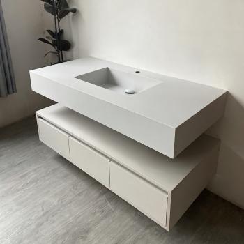 MuXing Wandhängendes Badmöbel-Set mit Sinterstein-Waschbecken, LED-Spiegel mit Anti-Beschlag-Funktion und Schublade–inklusive Abflussgarnitur 120×55 cm【C913】