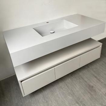 MuXing Wandhängendes Badmöbel-Set mit Sinterstein-Waschbecken, LED-Spiegel mit Anti-Beschlag-Funktion und Schublade–inklusive Abflussgarnitur 120×55 cm【C913】