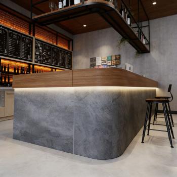 Preview: Muxing Maßanfertigung Restaurant-Bar in der Ecke, Theke, Bartisch, Rezeption, Tresen, Servicetheke, Restaurantbar,Grau L160*B120*H100cm 【Shuini】