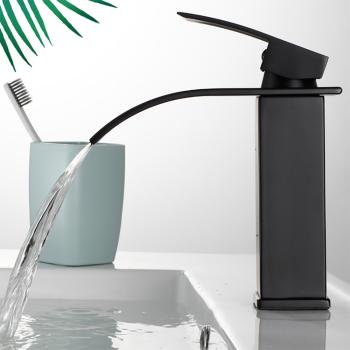 Preview: Muxing Wasserhahn, Schwarze Wasserhahn, Unterbau-Waschtischarmatur, Edelstahlarmatur, Spritzschutzarmatur