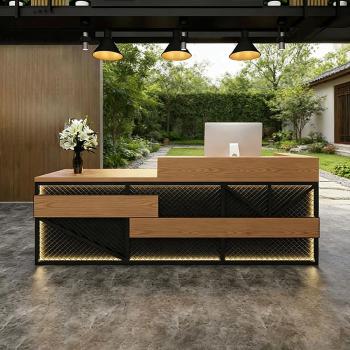 Preview: Muxing Maßanfertigung Kasse Bartheke Kassentheke Bartisch Empfangstheke Retro Theke Bar Empfangstheke Holzfarbe 【TWMT 】