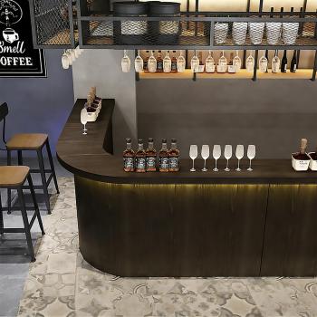 Preview: MuXing Empfangstheke, runde Ecke, Restauranttheke, Moderne schwarze Bartheke mit abgerundeter Ecke,schwarz