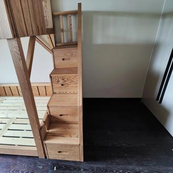 Preview: Muxing Hausbett Hochbett Spielbett Etagenbett Kinderbett 1500x2000mm Rutschen+Stufen mit Stauraum Birkenholz farbe