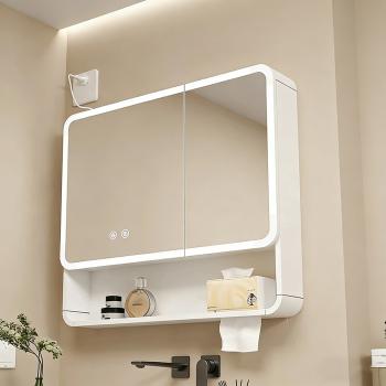 Muxing Badezimmer-Spiegelschrank, Spiegelschrank mit LED, Badspiegel mit Schrank, Wandmontierter Spiegelschrank