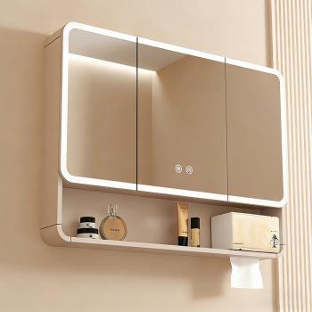 Muxing Badezimmer-Spiegelschrank, Spiegelschrank mit LED, Badspiegel mit Schrank, Wandmontierter Spiegelschrank