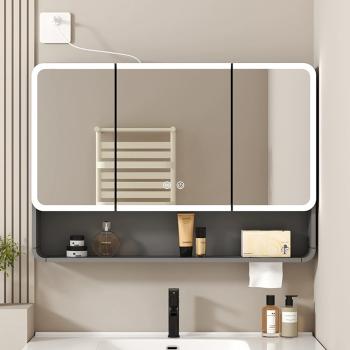 Muxing Badezimmer-Spiegelschrank, Spiegelschrank mit LED, Badspiegel mit Schrank, Wandmontierter Spiegelschrank