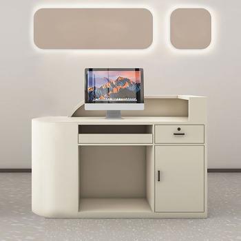 Preview: Muxing Bartheke, Kassentresen, Verkaufstresen, mit LED-Beleuchtung, geeignet für Restaurant, Geschäft, Beige