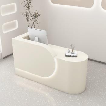 Muxing Bartheke, Kassentresen, Verkaufstresen, mit LED-Beleuchtung, geeignet für Restaurant, Geschäft, Beige