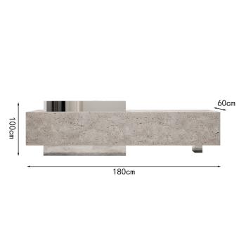 Preview: Muxing Theke, kommerzieller Empfangstresen, Metallstruktur, graue Steinoptik-Oberfläche, geeignet für Café, Geschäft, Empfang