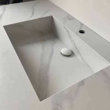 Muxing Waschbecken weiß Arbeitsplatte Holzmaserung Unterschrank Set mit Spiegel【3256】