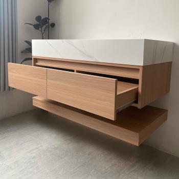 Muxing Waschbecken weiß Arbeitsplatte Holzmaserung Unterschrank Set mit Spiegel【3256】