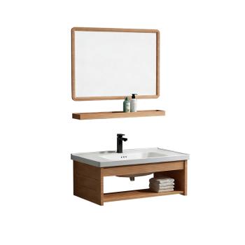 Muxing Waschbecken mit offener Ablagefläche, Keramikbecken mit mittigem rechteckigem Spiegel, 80x44 cm【TC-042】