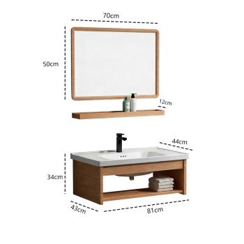 Muxing Waschbecken mit offener Ablagefläche, Keramikbecken mit mittigem rechteckigem Spiegel, 80x44 cm【TC-042】
