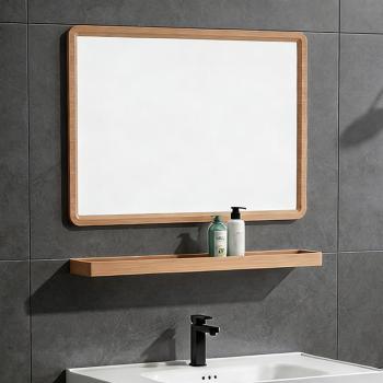 Preview: Muxing Waschbecken mit offener Ablagefläche, Keramikbecken mit mittigem rechteckigem Spiegel, 80x44 cm【TC-042】