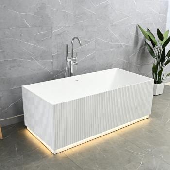 Preview: Muxing Badewanne, Acryl-Badewanne, freistehende Badewanne, eckige Badewanne, eckige Streifen-Badewanne, LED-Badewanne