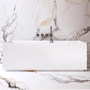 Preview: Muxing Badewanne, Acryl-Badewanne, freistehende Badewanne, eckige Badewanne, eckige Streifen-Badewanne, LED-Badewanne