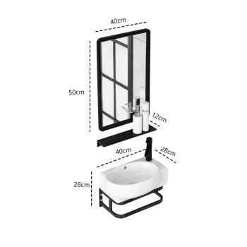 Muxing Waschtisch mit offenem Ablagefach, Keramik Waschbecken und Rechteck Spiegel 40x28 cm 【 TC-736】