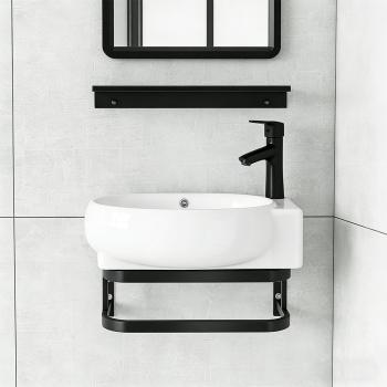 Preview: Muxing Waschtisch mit offenem Ablagefach, Keramik Waschbecken und Rechteck Spiegel 40x28 cm 【 TC-736】