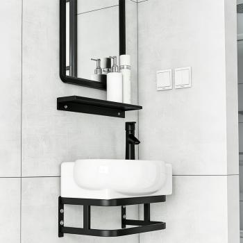 Muxing Waschtisch mit offenem Ablagefach, Keramik Waschbecken und Rechteck Spiegel 40x28 cm 【 TC-736】